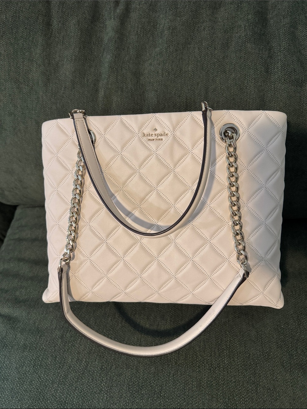 kate spade Cream Quilted Tote with Chain-Strap Accents